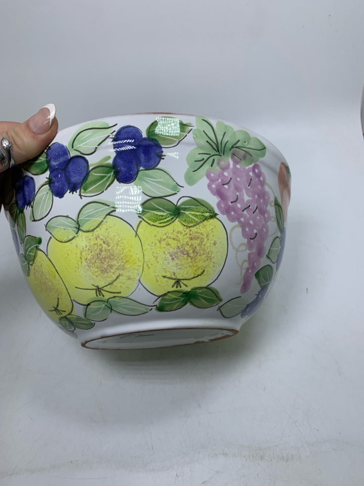 HAND PAINTED ASSORTED FRUIT MIXING BOWL TERRA COTTA.