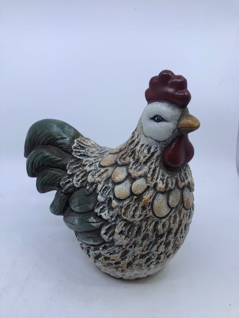 CERAMIC WHITE ROOSTER W GREEN FEATHERS.