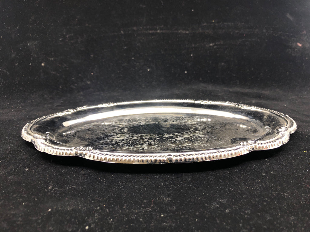 ETCHED SILVER OVAL TRAY.