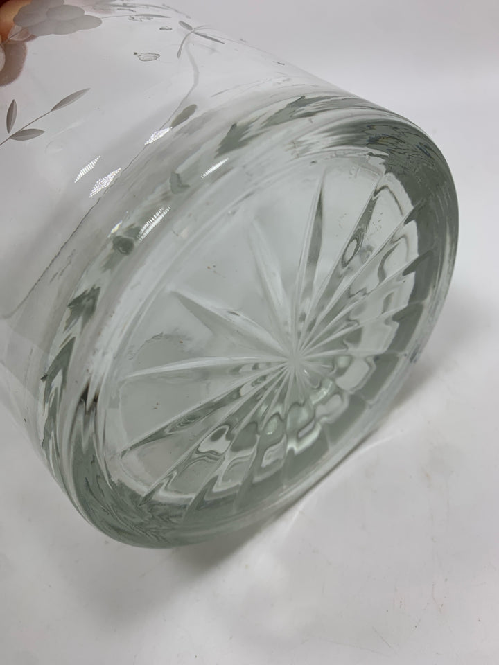 ETCHED GLASS ICE BUCKET W/TONGS- HERITAGE.