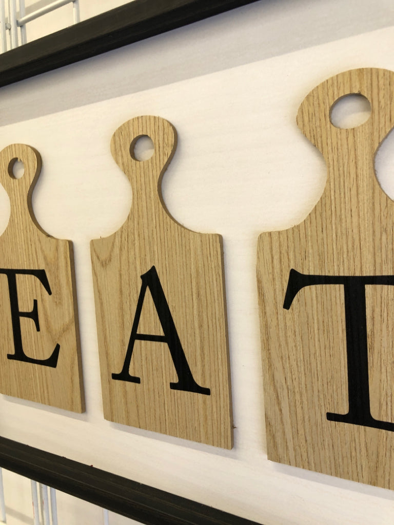 CUTTING BOARD "EAT" FRAMED KITCHEN WALL-ART.