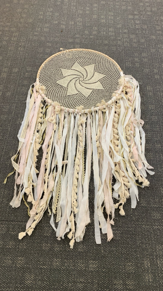 CROCHET DREAM CATCHER W/CASCADING RIBBONS.