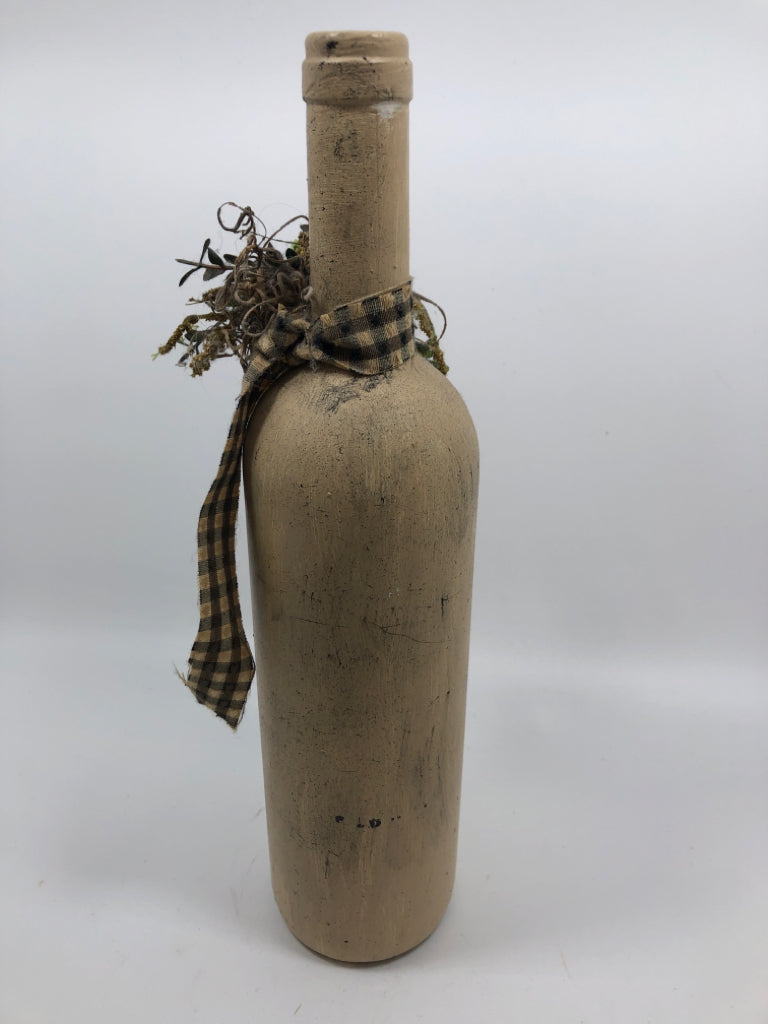 PRIMITIVE CRACKLE PAINTED BOTTLE VASE-GINGHAM RIBBON.