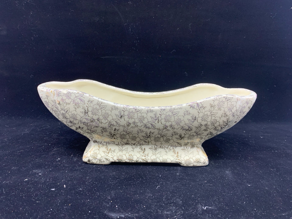 VTG OVAL CREAM W GOLD ACCENTS DISH- PIONEER POTTERY.