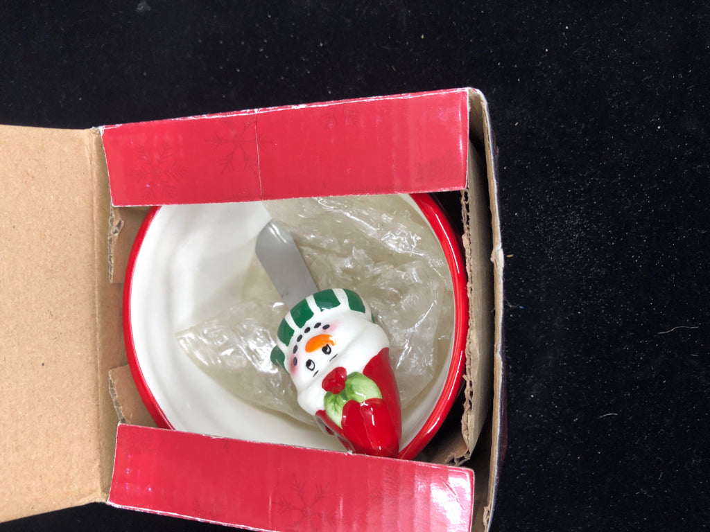 NIB PFALTZGRAFF SNOWMAN DIP BOWL & SPREADER.