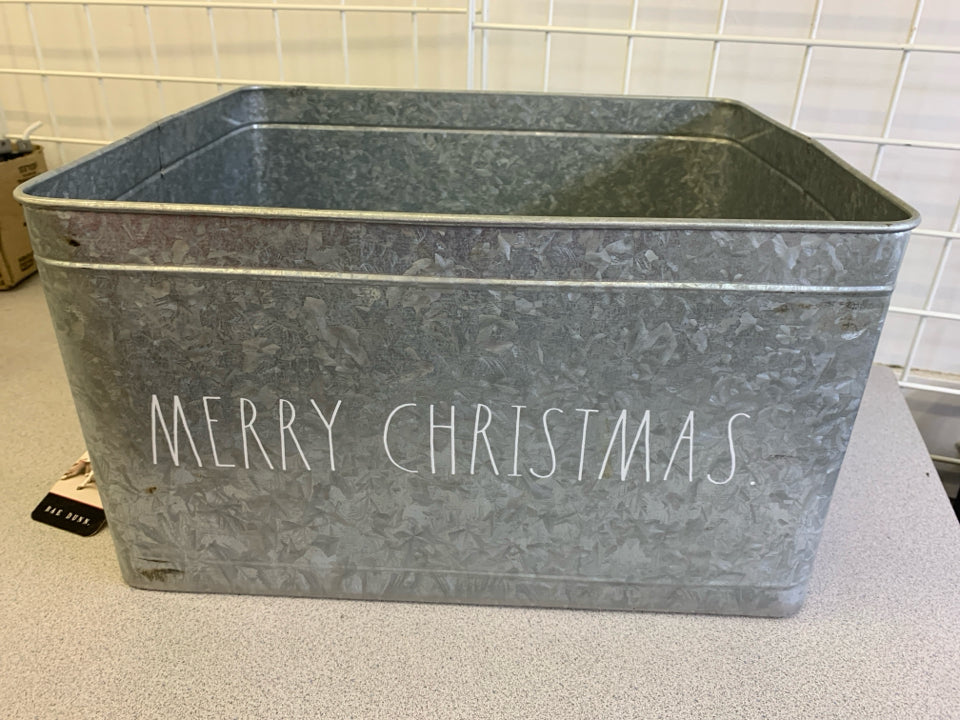 GALVANIZED METAL "MERRY CHRISTMAS" BIN.