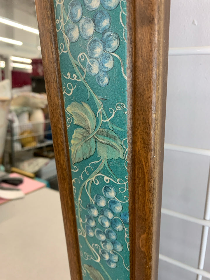 MIRROR W/GRAPES/LEAVES DETAILED WOODEN FRAME.