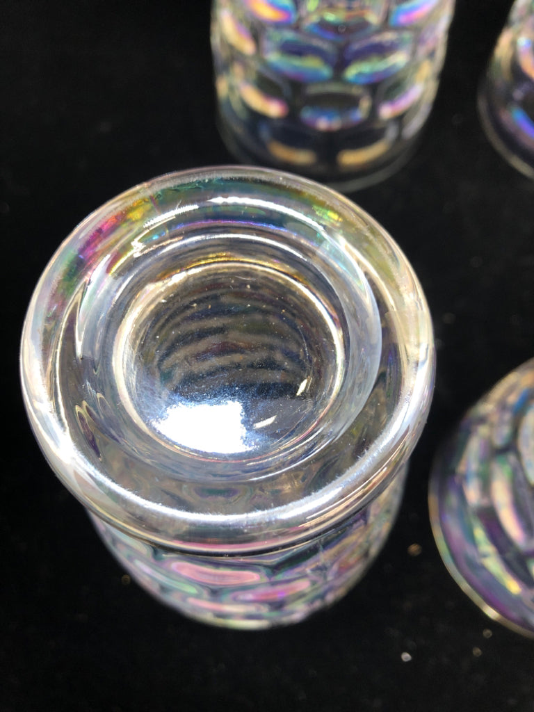 6PC IRIDESCENT DRINKING GLASSES W/THUMBPRINT PATTERN.