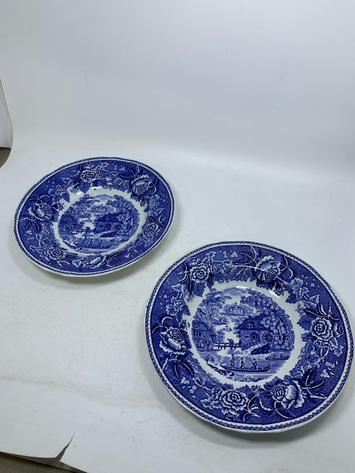 2 VTG RURAL SCENE FLAT BOWLS.