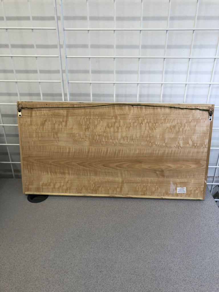 WHITE FERN PAINTED ON WOOD SHADOWBOX, WHITE WASH FRAME.