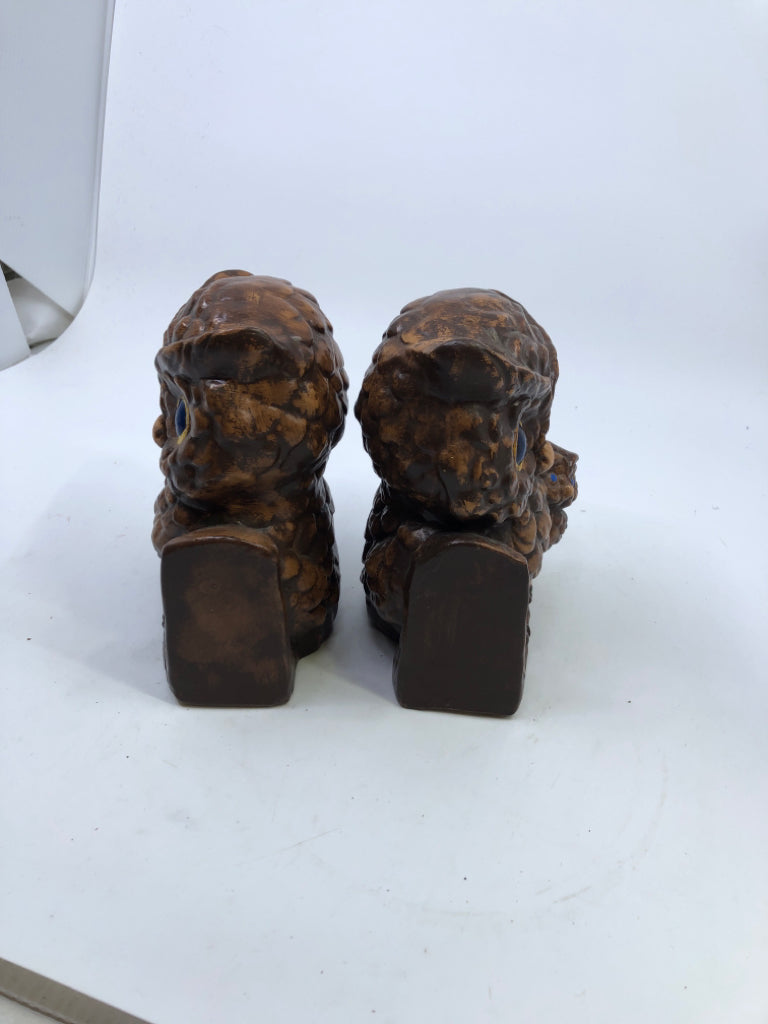 2 VTG BROWN CERAMIC OWL BOOKENDS.