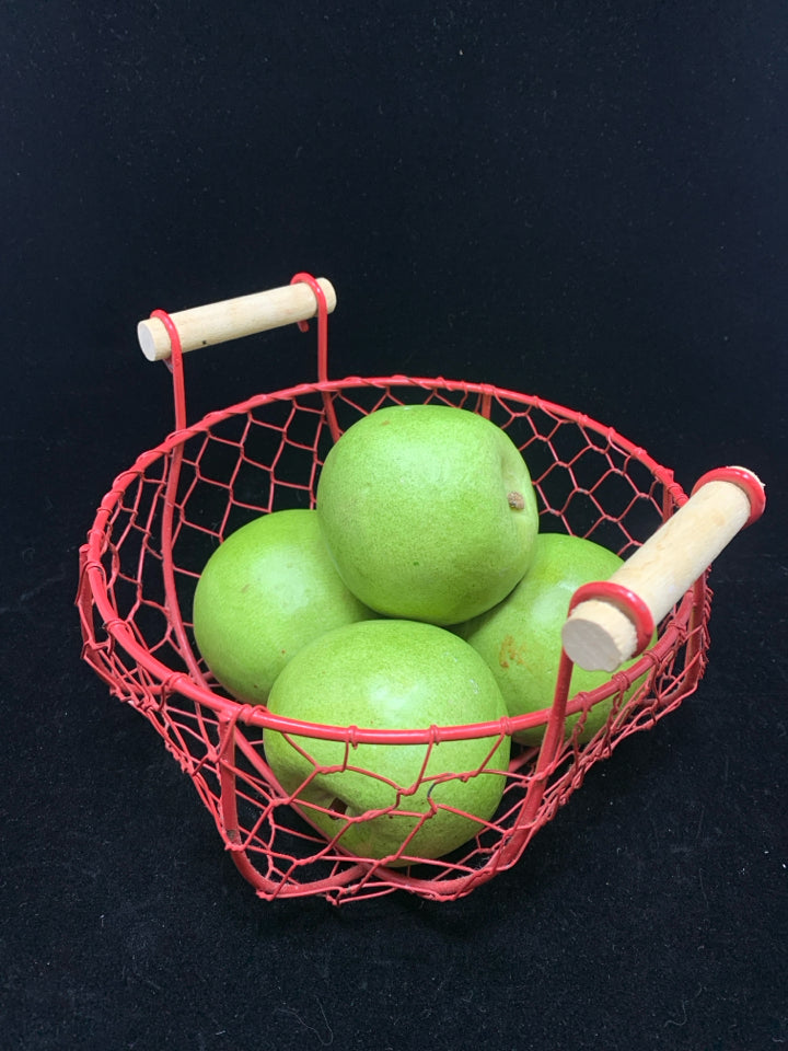RED WIRE BASKET W/6 FAUX APPLES FILLER.