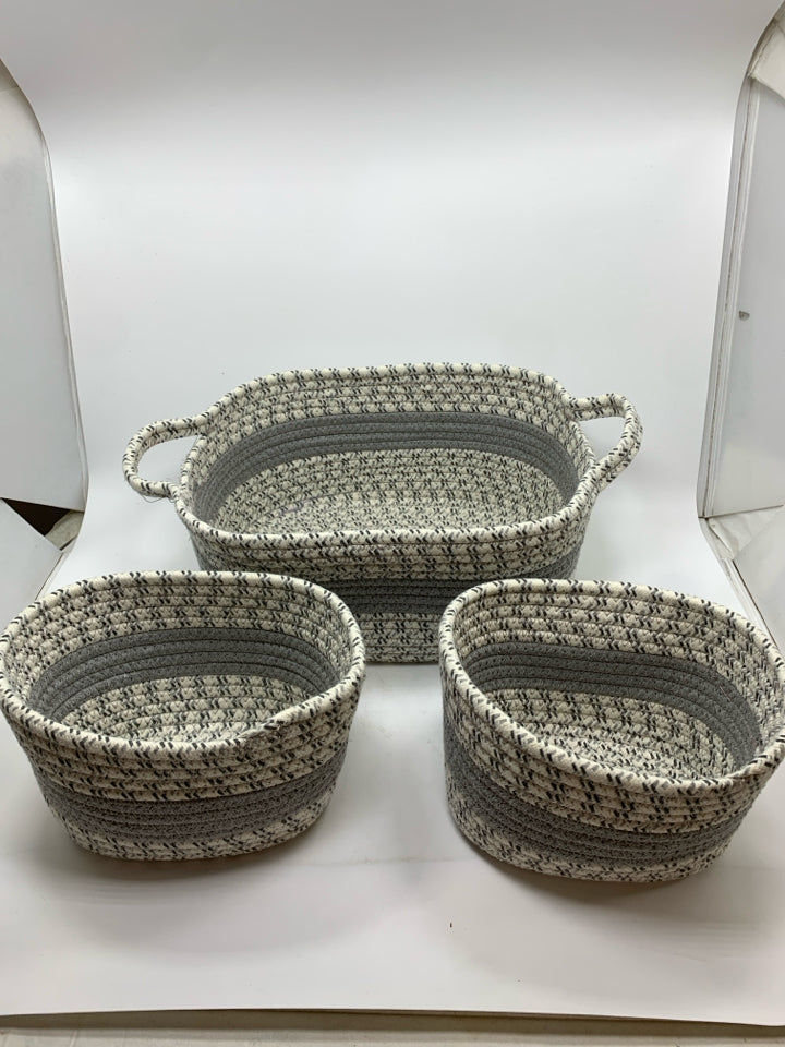 3PC GRAY WOVEN BASKET SET.