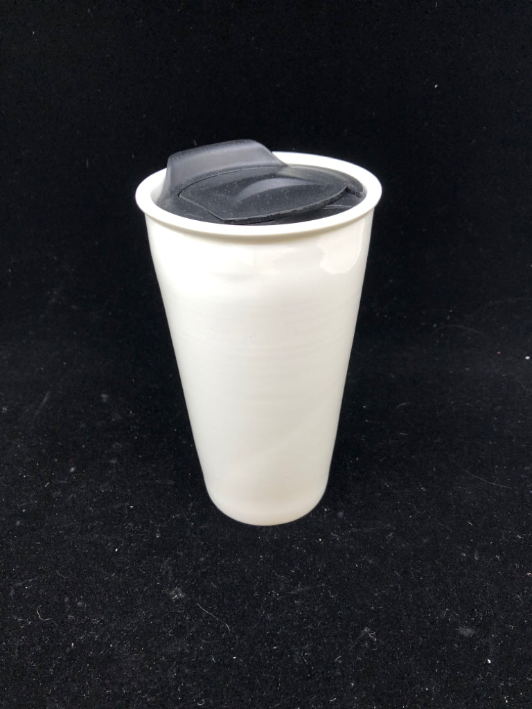 WOMAN IN SWEATER - CERAMIC REUSABLE TRAVEL MUG.