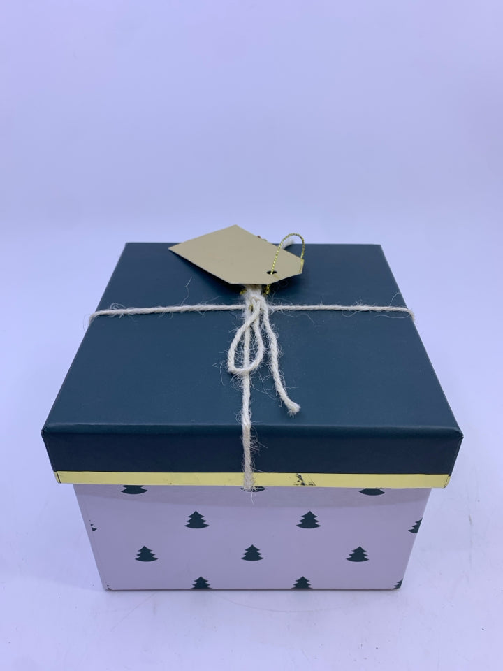 SMALL GREEN AND WHITE TREE GIFT BOX.