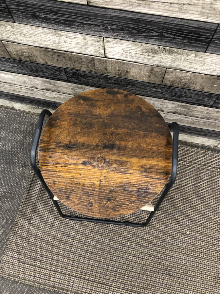 FAUX WOOD TOP, BOTTOM FABRIC SHELF SIDE TABLE.