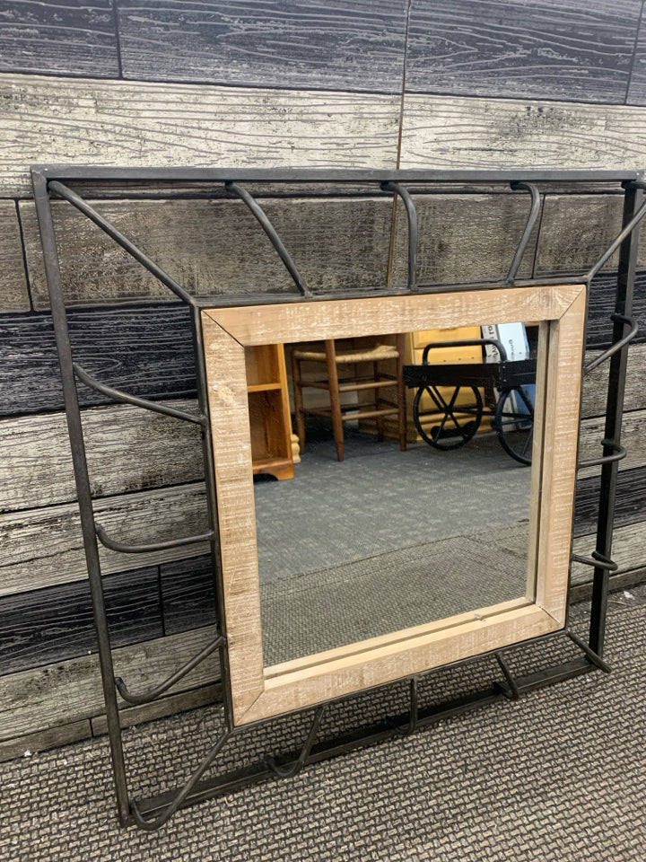 HEAVY METAL MIRROR W WOOD ACCENTS.