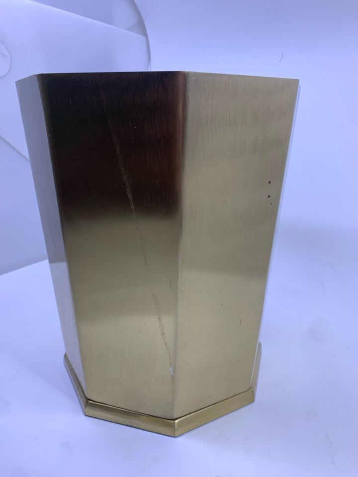 GOLD METAL TRASH BIN.