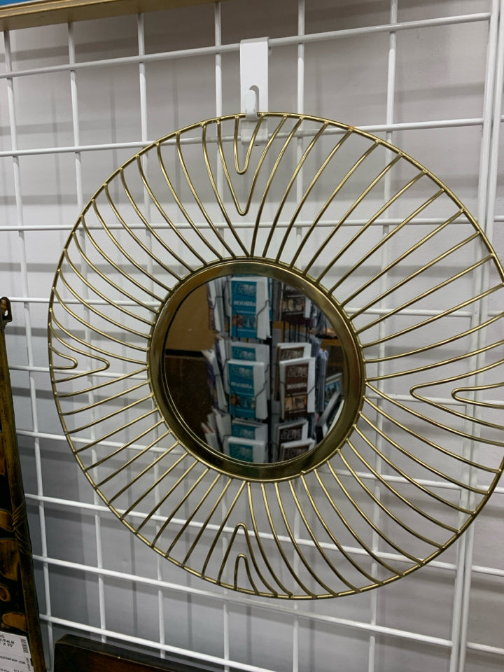 HEAVY DISTRESSED METAL GOLD FRAME MIRROR.