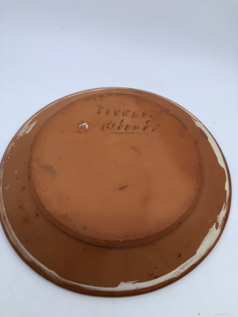 FOLK ART FLORAL CLAY CENTERPIECE BOWL.