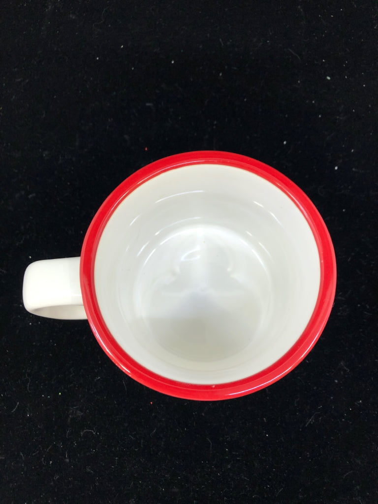 SANTA MUG W RED RIM.