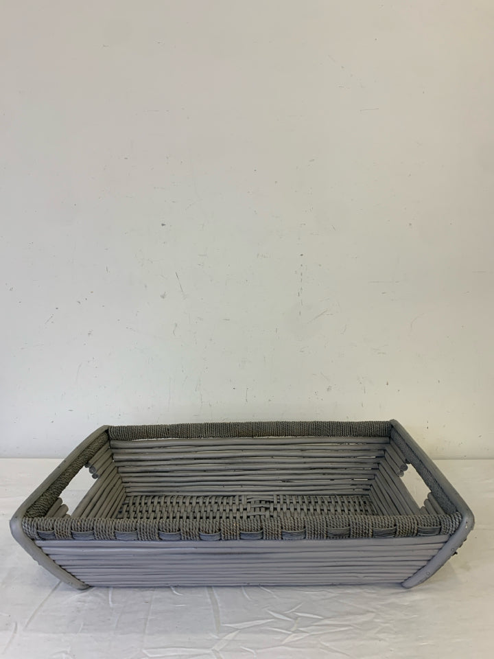 PAINTED GREY WOVEN BASKET.