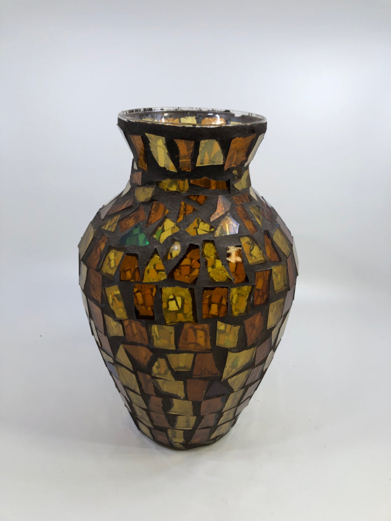 ORANGE MOSAIC GLASS VASE.