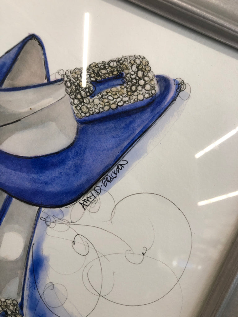 BLUE SHOES SIGNED FRAMED PRINT- AMY ERICKSON.