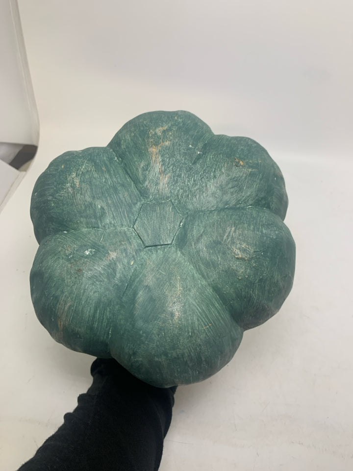 LARGE AQUA DARK TEAL RESIN PUMPKIN.