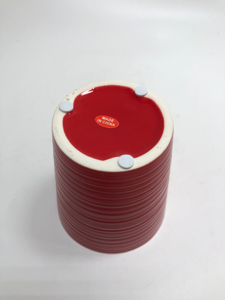 RED CERAMIC PLANTER.