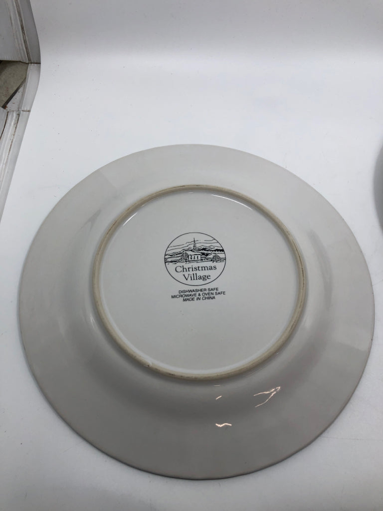 4 CHRISTMAS TREE- CHRISTMAS VILLAGE DINNER PLATES.