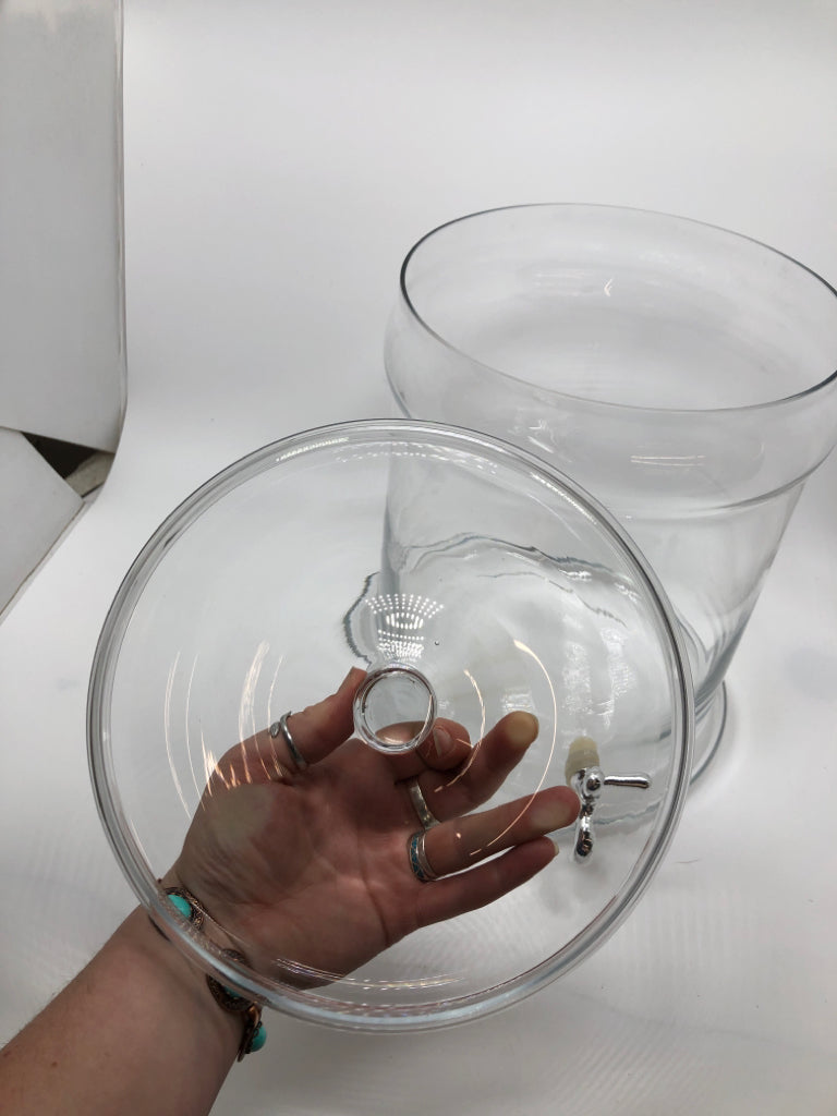 GLASS DRINK DISPENSER W/LID.