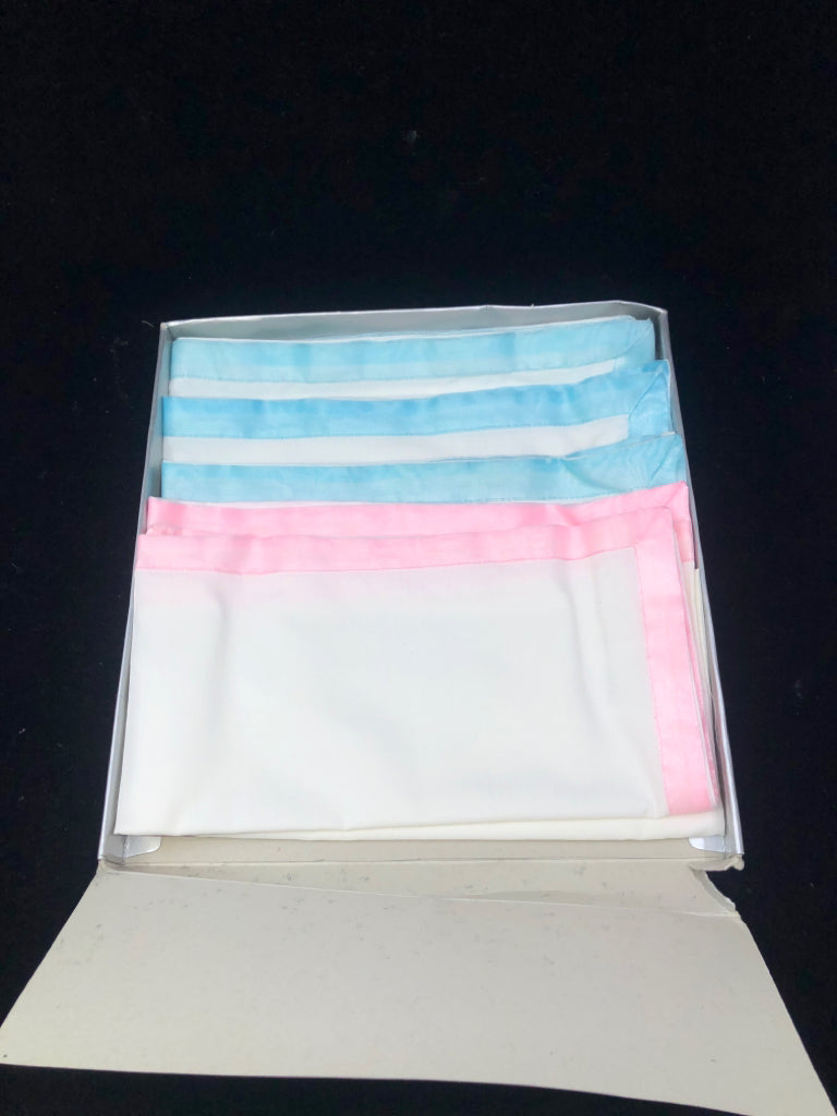 NIB CRATE & BARRELL PASTELS DINNER NAPKINS, SET OF 6 PINK/BLUE