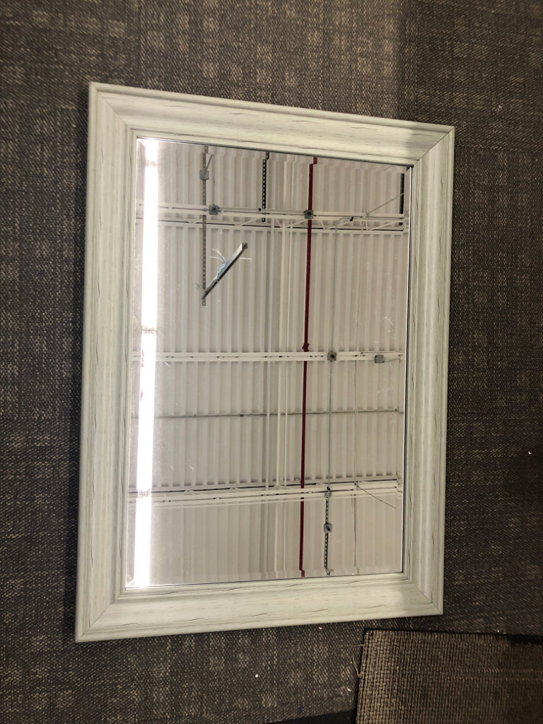LARGE GREY FRAMED SQUARE MIRROR.