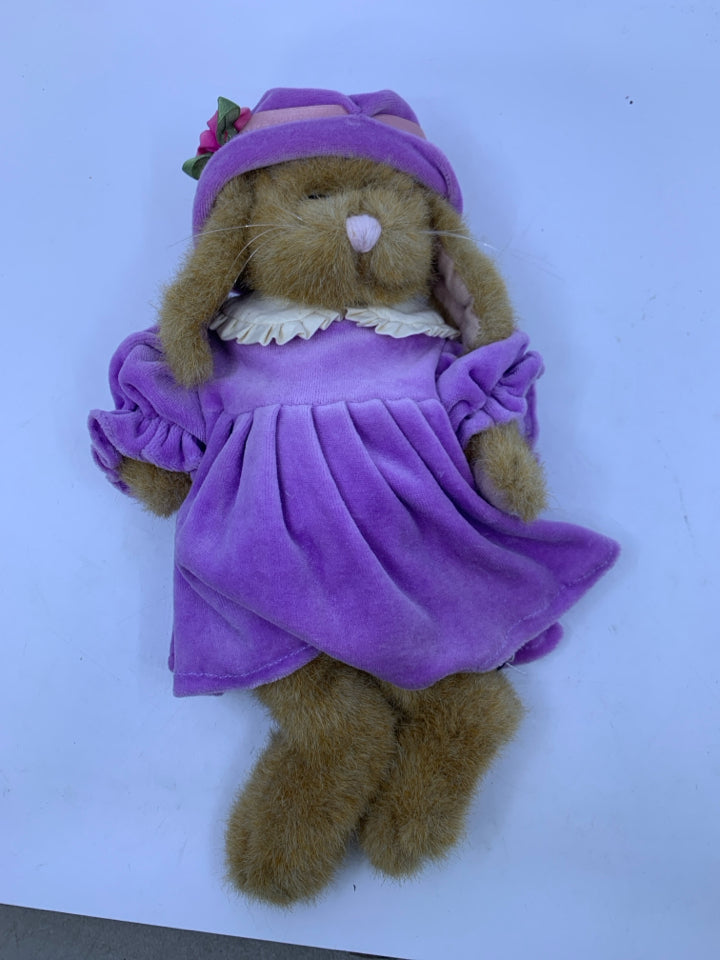 LIGHT BROWN BUNNY W/ PURPLE DRESS/HAT BOYDS BEAR.