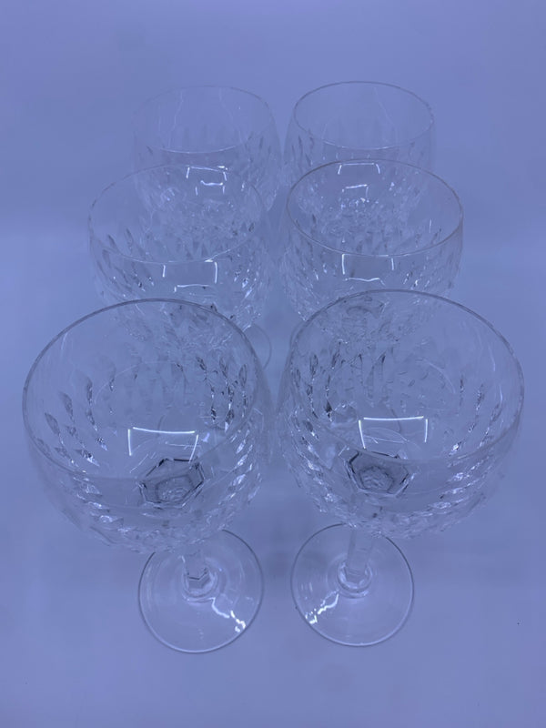 6 CUT GLASS BULB WINE GLASSES.