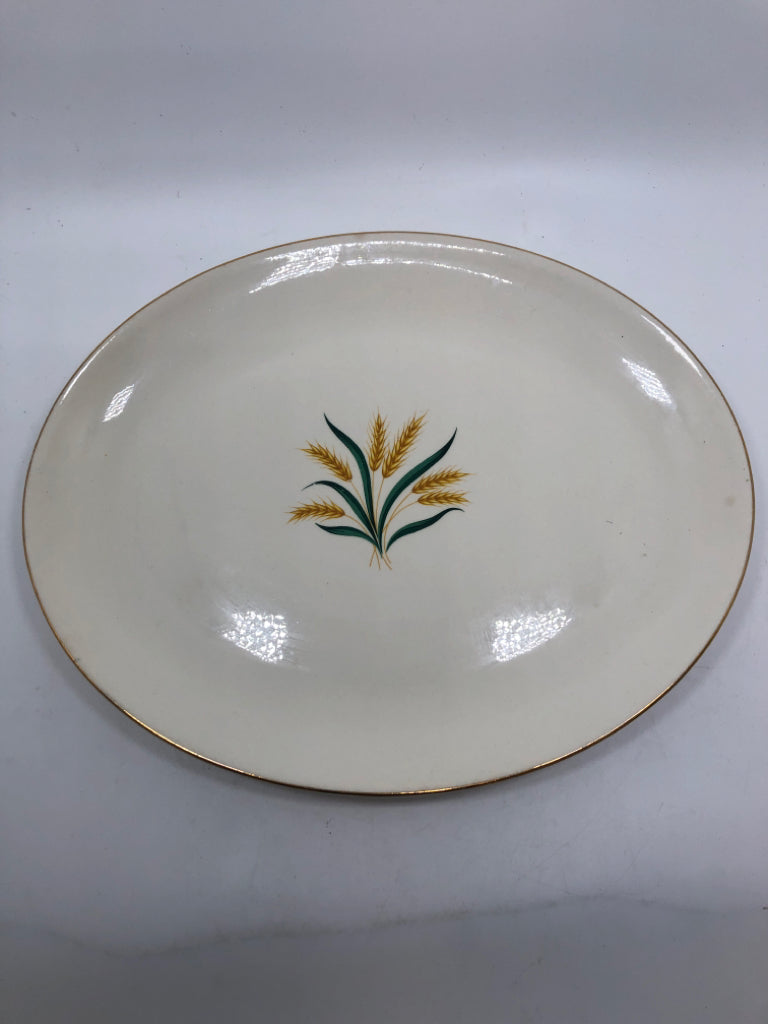 VTG WHEAT EMBOSSED SERVING PLATE W/GOLD RIM.