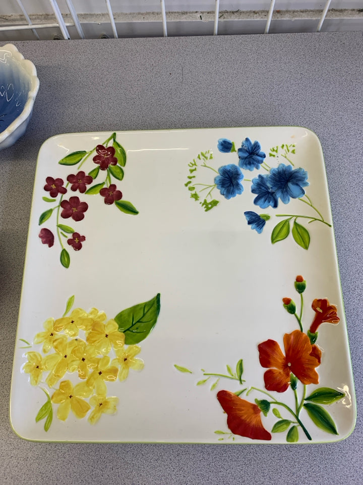 5 PC CERAMIC FLOWER TRAY/BOWLS SET GARDEN BOUQUET.