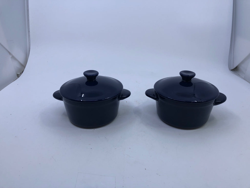 2 DARK BLUE COVERED MINI CROCKS DENMARK.