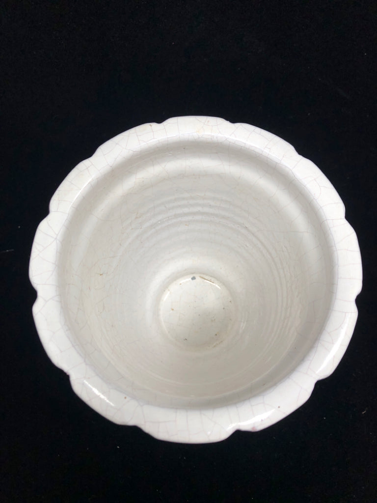 WHITE CRACKLE CERAMIC PLANTER.