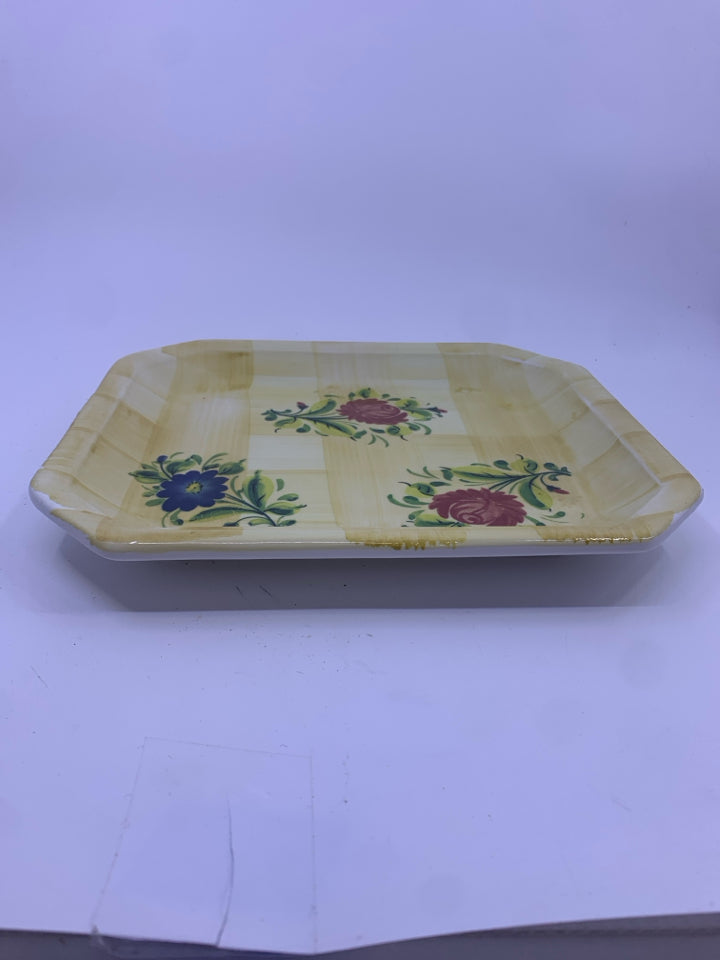 YELLOW W FLORAL SERVING PLATE .