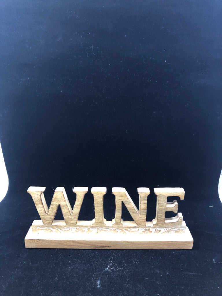 "WINE" WHITEWASHED WOOD  SIGN.