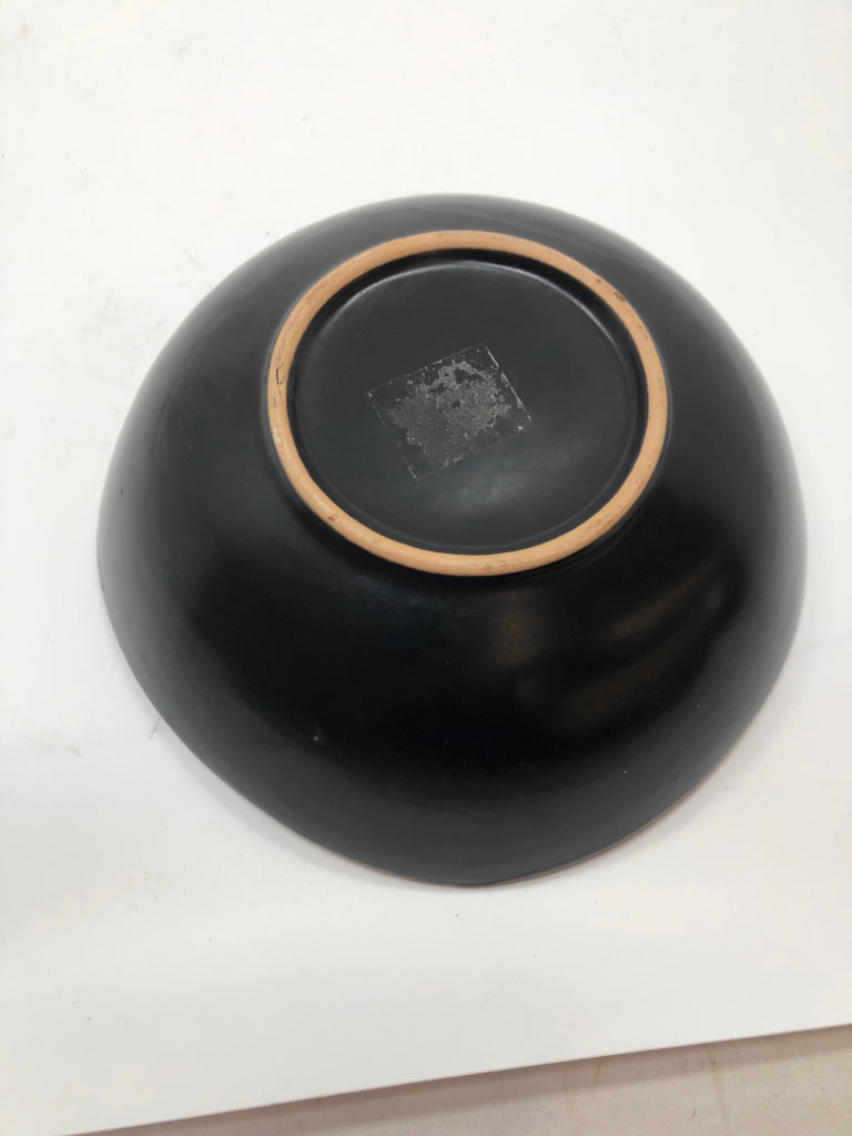 BLUE GLAZED POTTERY BOWL W/BLACK.