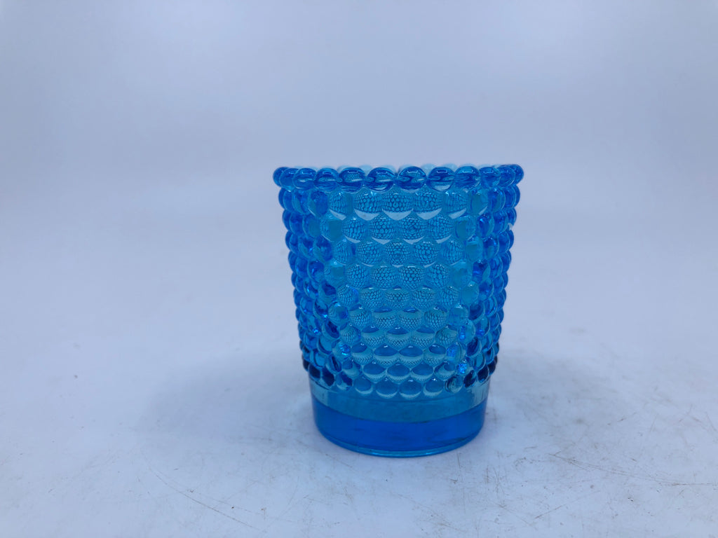 HOBNAIL GLASS TOOTHPICK HOLDER BLUE.