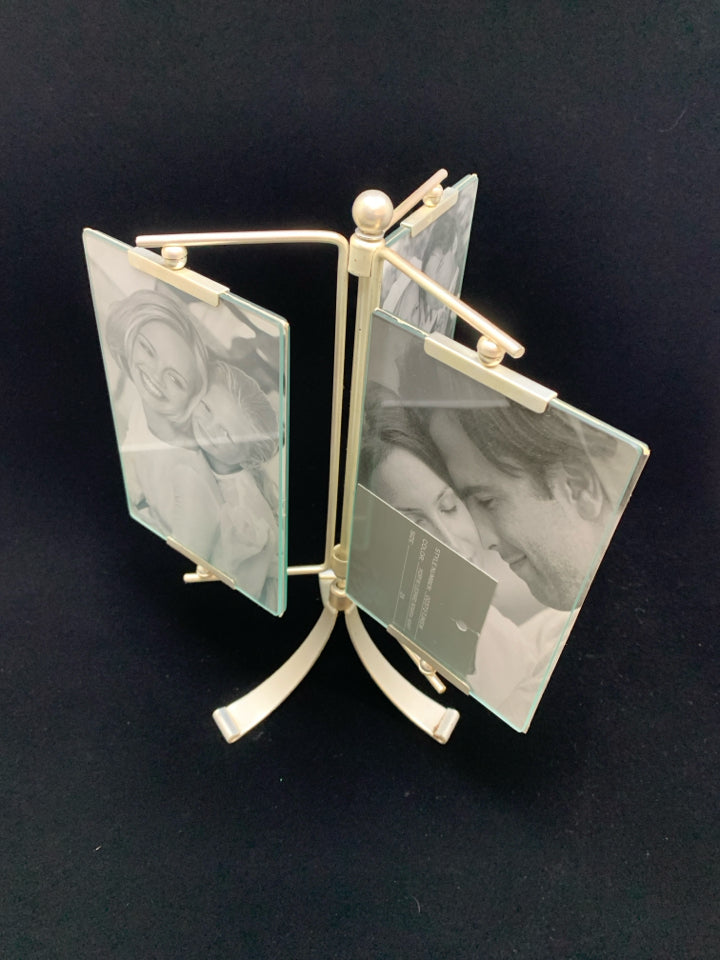SILVER ROTATING 3 SECTION PHOTO FRAME.