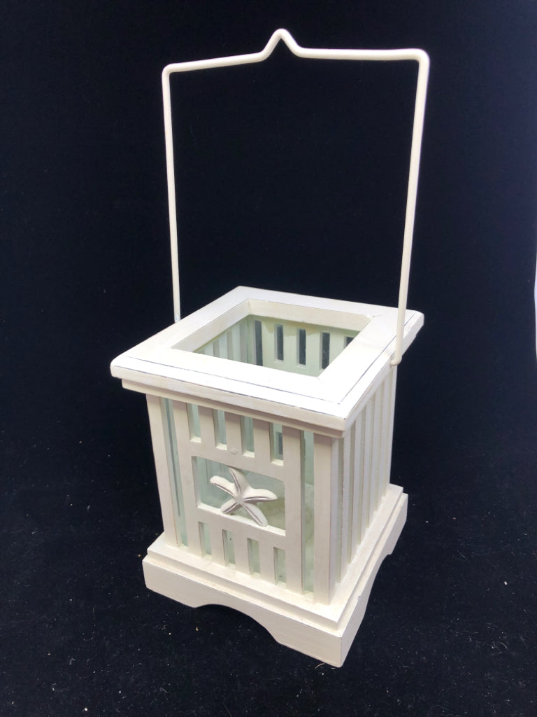 WHITE STARFISH TEA LIGHT LANTERN.