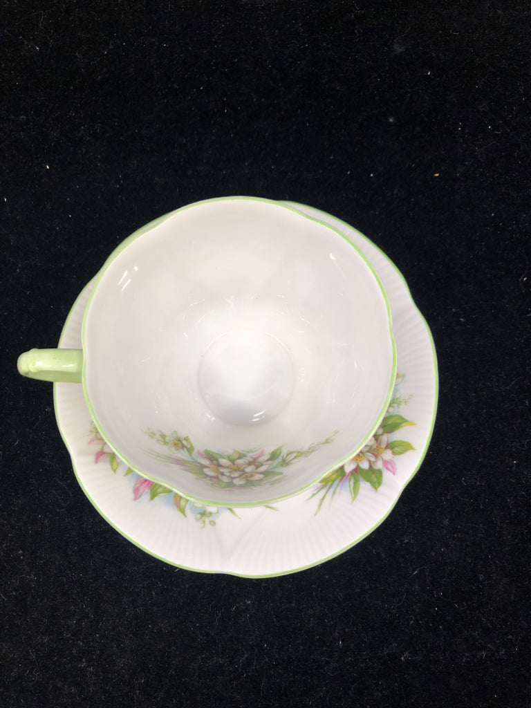 VTG GREEN FLORAL CUP/ SAUCER BLOSSOM TIME SERIES.