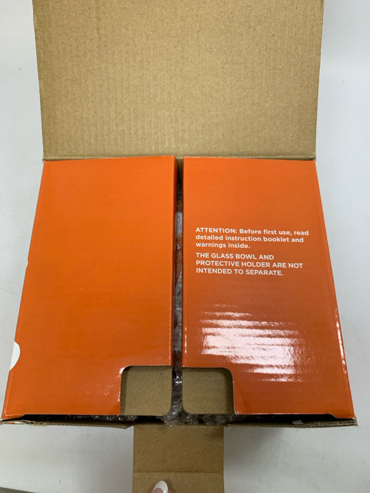 NIB ORANGE MICROWAVE POPCORN BOWL.