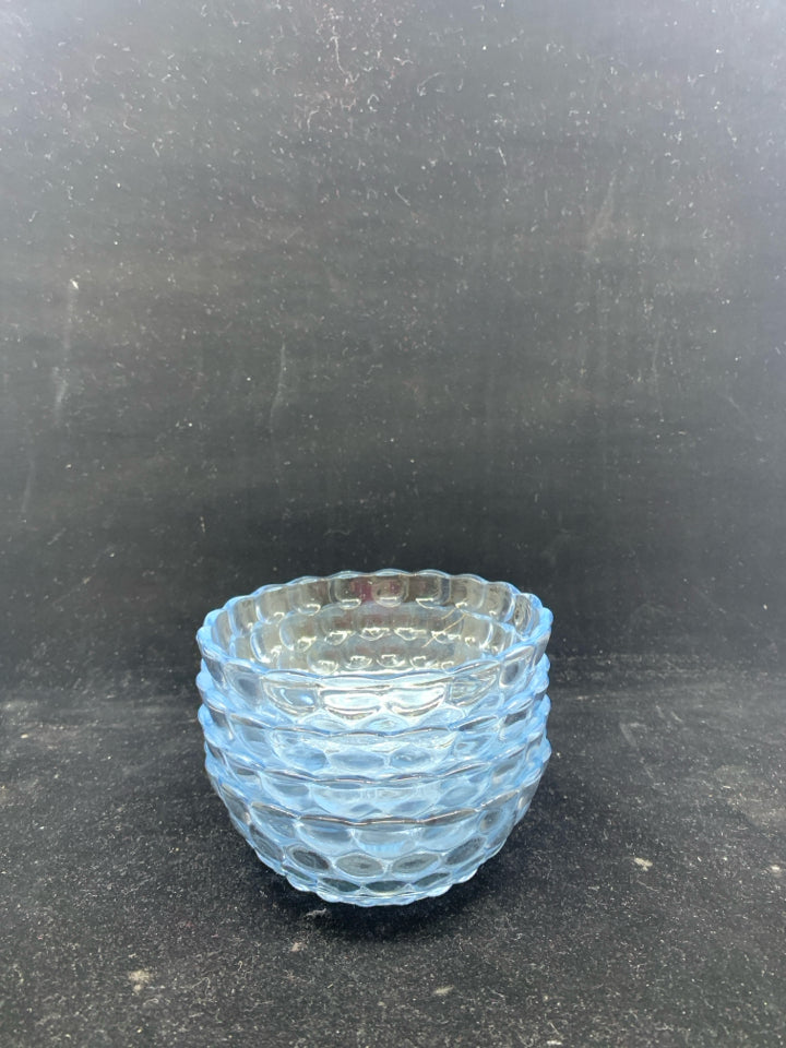 4 BUBBLE DESIGN LIGHT BLUE TINT GLASS BOWLS.