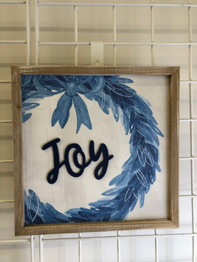 JOY BLUE AND WHITE WALL HANGING.